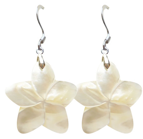 30mm White Mother of Pearl Plumeria Earring