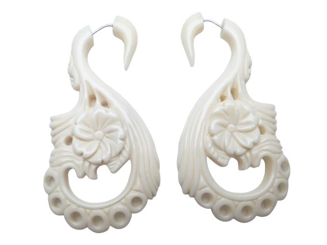 Buffalo Bone Carving Fake Gauges Earrings