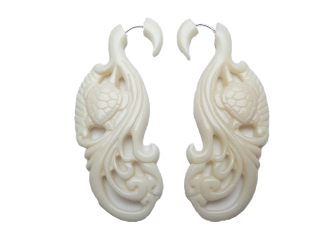 Buffalo Bone Carving Fake Gauges Earrings