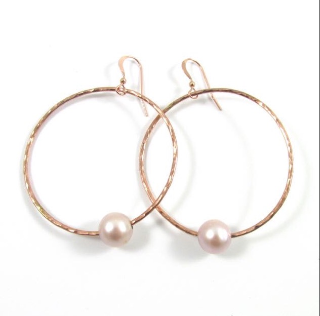 Gold Plated Lavender Fresh Water Pearl Round Hoop Earring