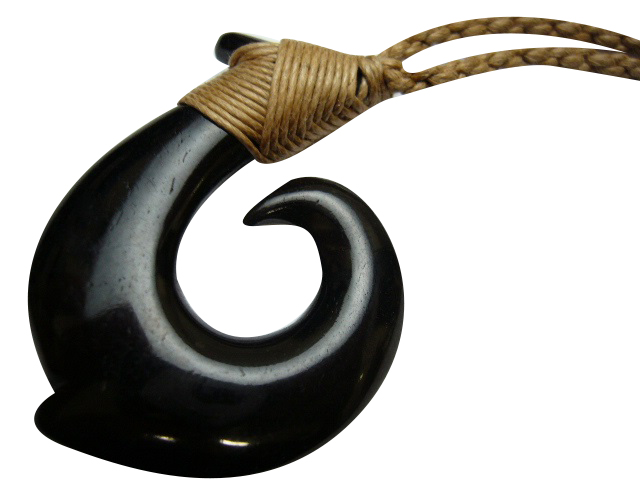 Black Buffalo Bone Fish Hook w/ Adjustable Hemp Cord Necklace