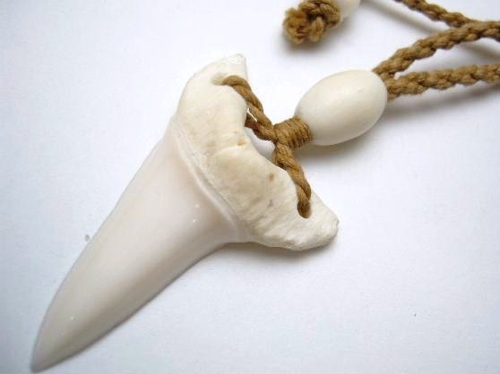 1-3/4" Mako Shark Teeth on Adjustable Hemp Cord w/Bone Bead