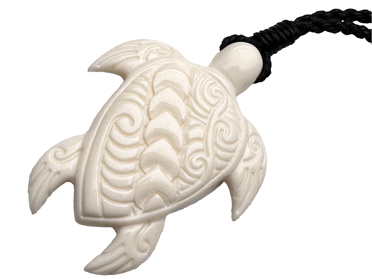 Buffalo Bone Turtle w/ Tribal Carving on Adjustable Hemp Cord