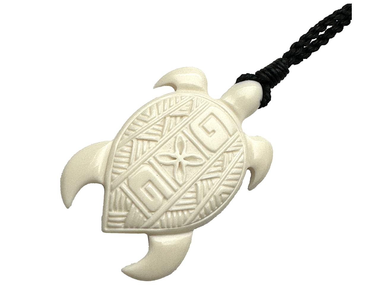 Buffalo Bone Turtle w/ Tribal Carving on Adjustable Hemp Cord