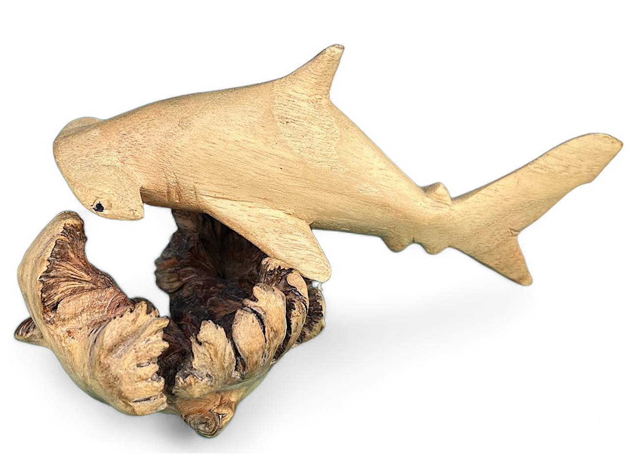 6”/15cm Wood Hammer Head Shark On Parasite Base