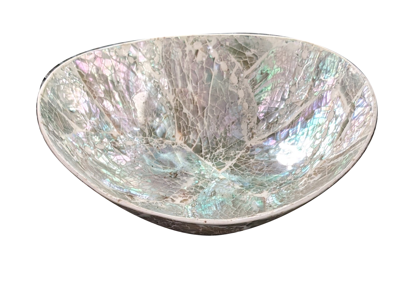 17.5x10cm Oval White Abalone Shell Inlay Resin Bowl