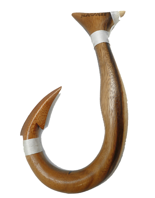 30cm Dual Tone Wood Hawaii Fish Hook / Makau To Hang