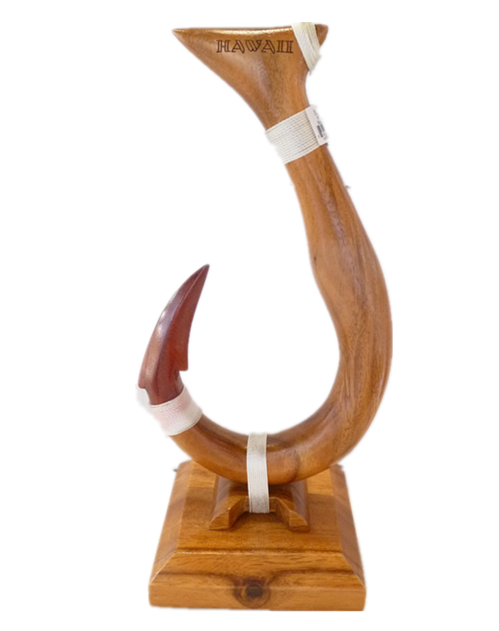 30cm Dual Tone Wood Hawaii Fish Hook / Makau w/ Stand