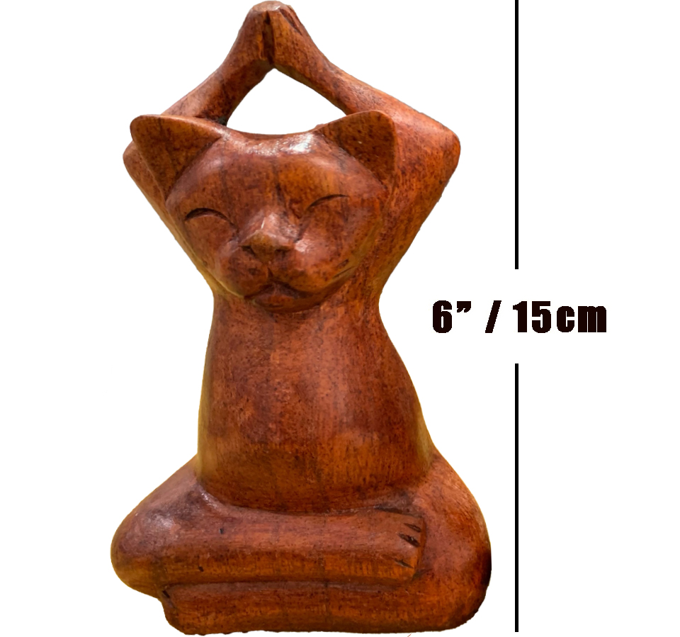 6"/15cm Mindi Wood Hands Above Head Yoga Cat, 120/cs, MOQ-2