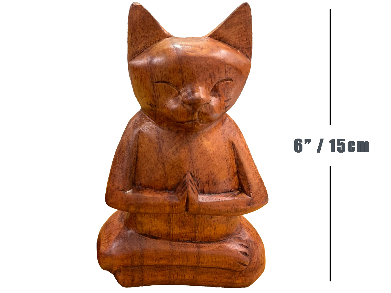 6"/15cm Mindi Wood Hands On Chest Yoga Cat, 120/cs, MOQ-2 - Click Image to Close