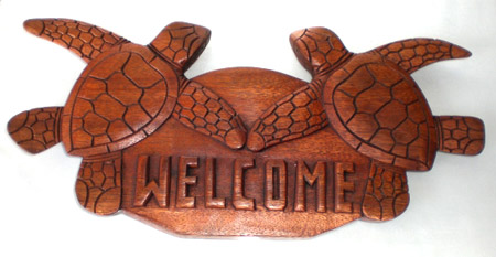 14" Welcome w/ 2 Turtle Wood Sign - Click Image to Close