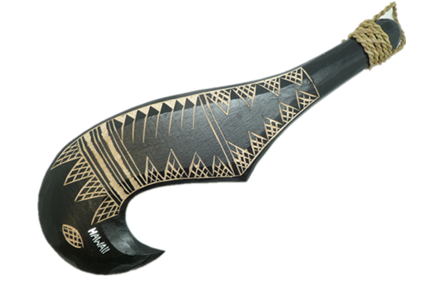 50cm Wood Carved Hawaiian Style Hook War Club Weapon in Black - Click Image to Close