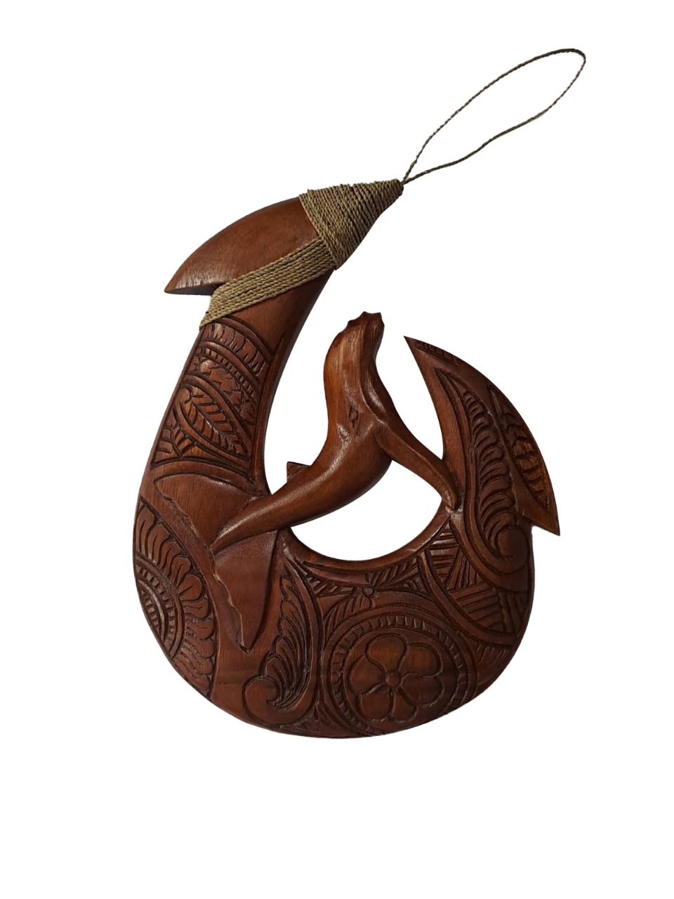 30cm / 12" Wood Carved Humpback Whale on Fish Hook