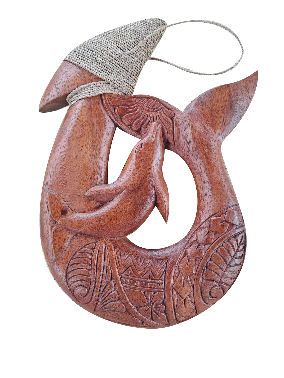 30cm / 12" Wood Carved Dolphin on Fish Hook