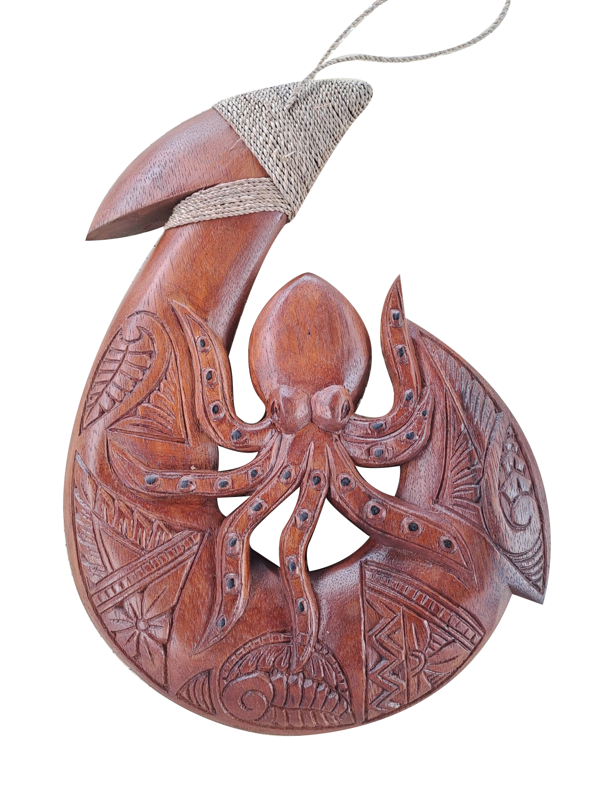 30cm / 12" Wood Carved Octopus on Fish Hook