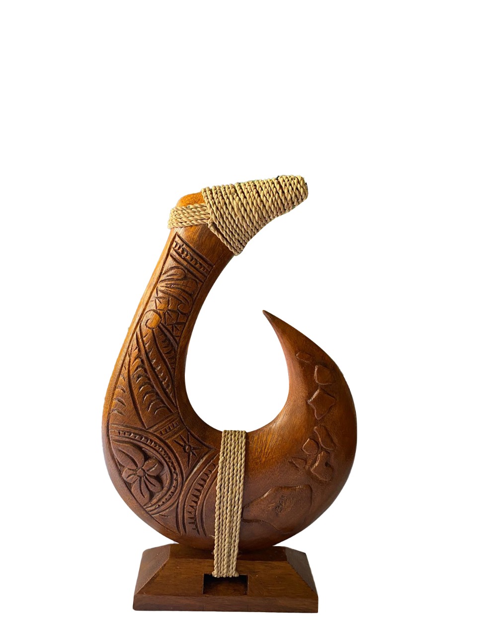 30cm / 12" Island Map Wood Carved Fish Hook w/ Base