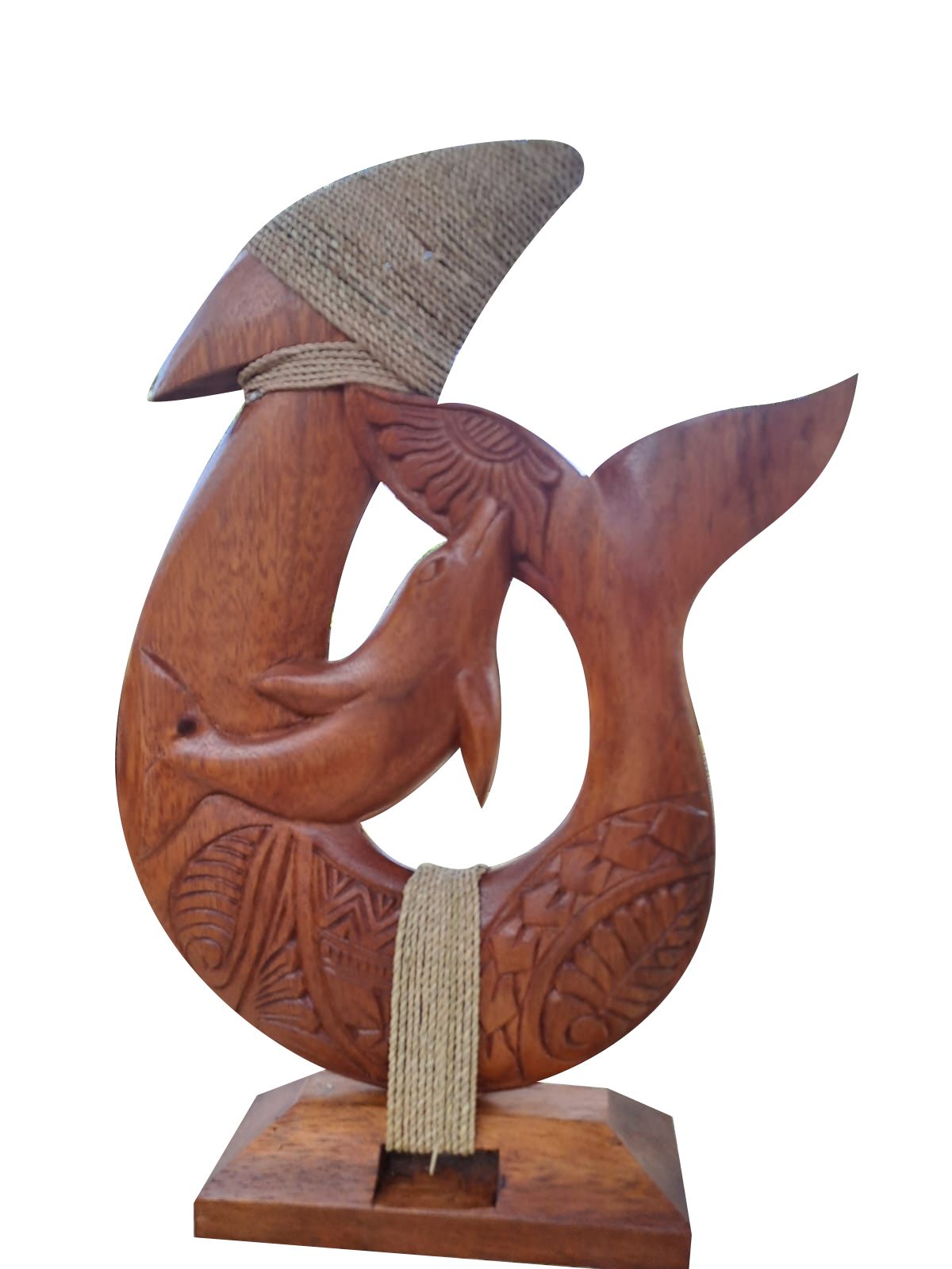 30cm / 12" Wood Carved Dolphin on Fish Hook w/ Base