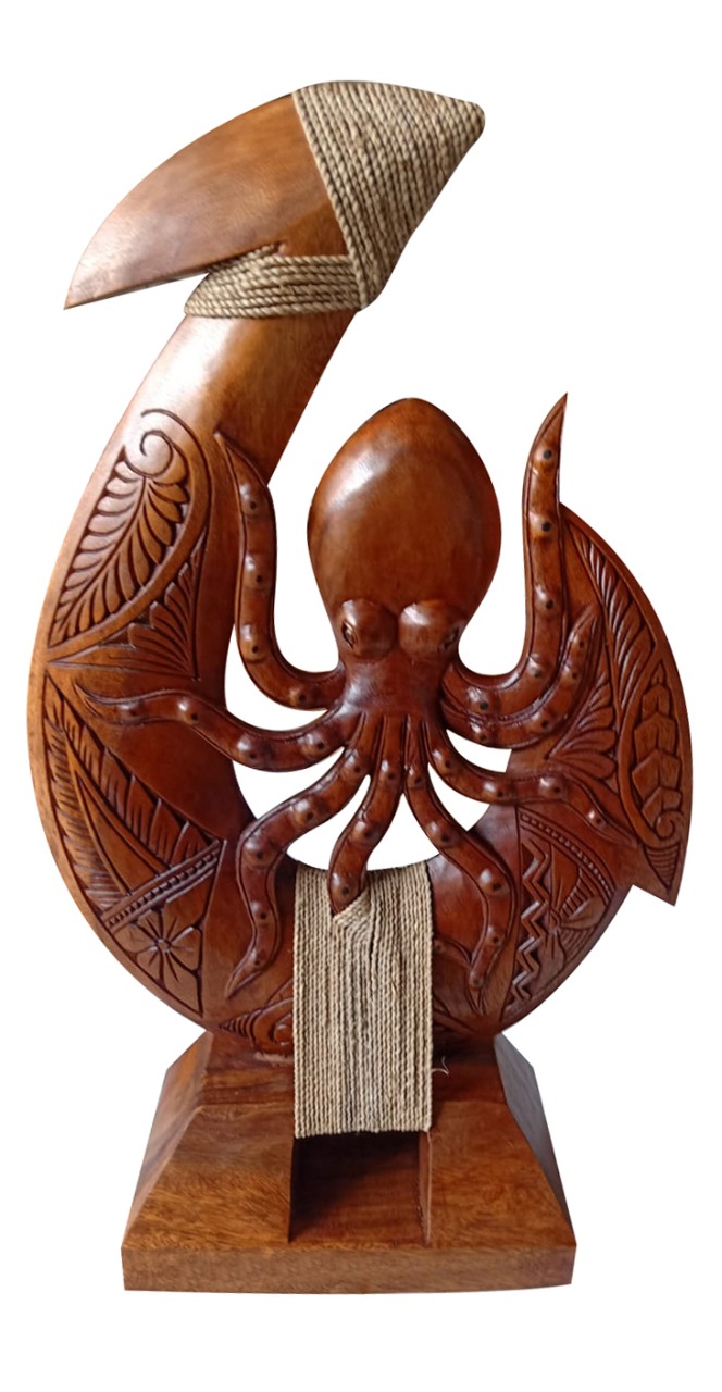 30cm / 12" Wood Carved Octopus on Fish Hook