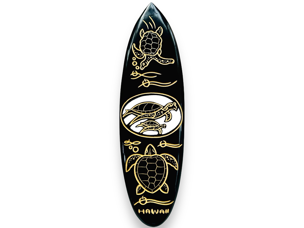 50cm Sea Turtle Carved on Black Wood Surfboard