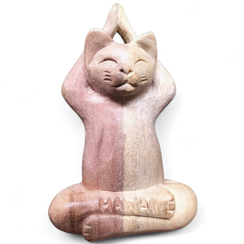 4"/10cm Mindi Wood Hands Above Head Yoga Cat, 216/cs, MOQ-2