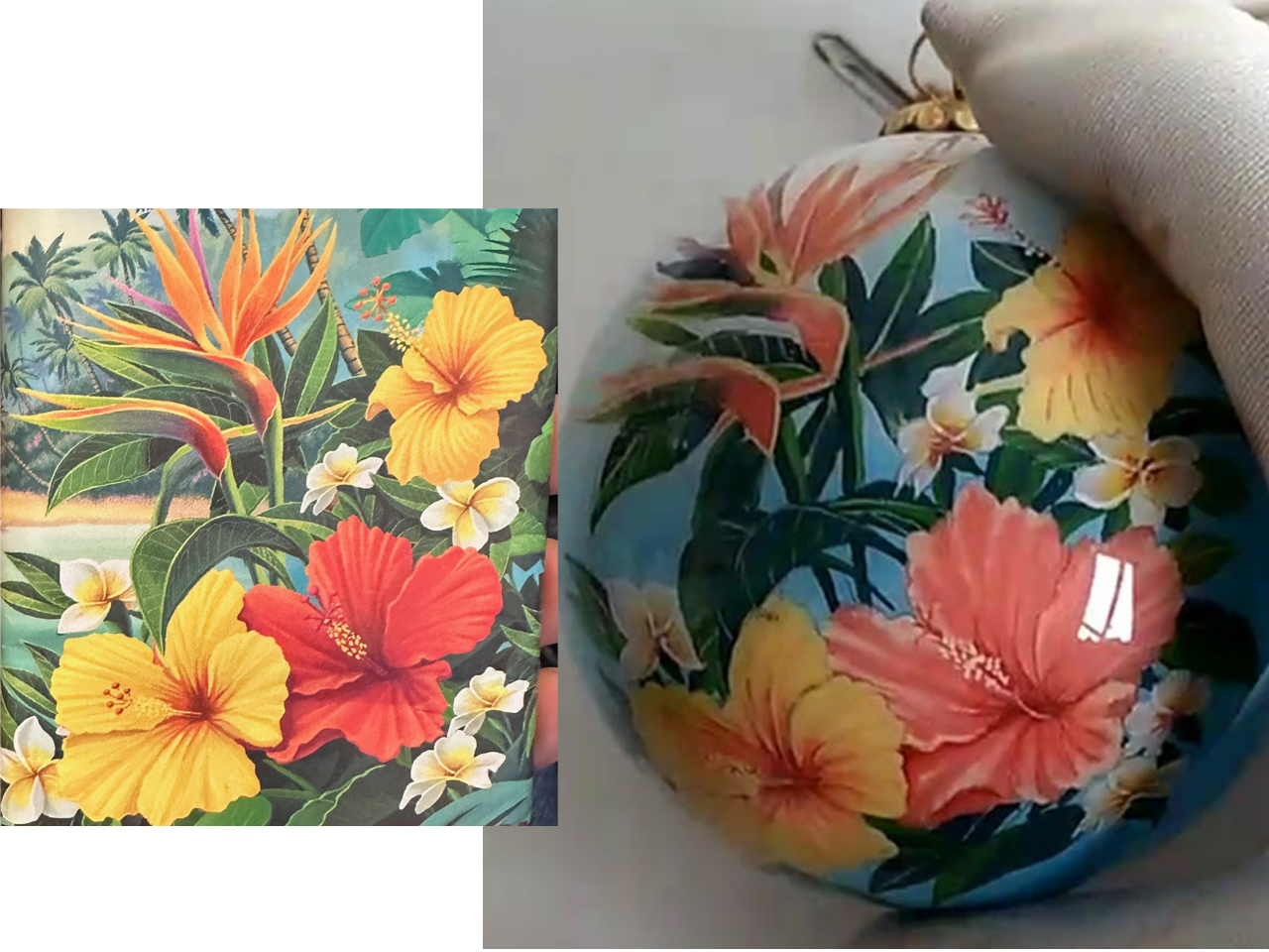 Hand Painted "Hawaii" Floral Christmas Ornament