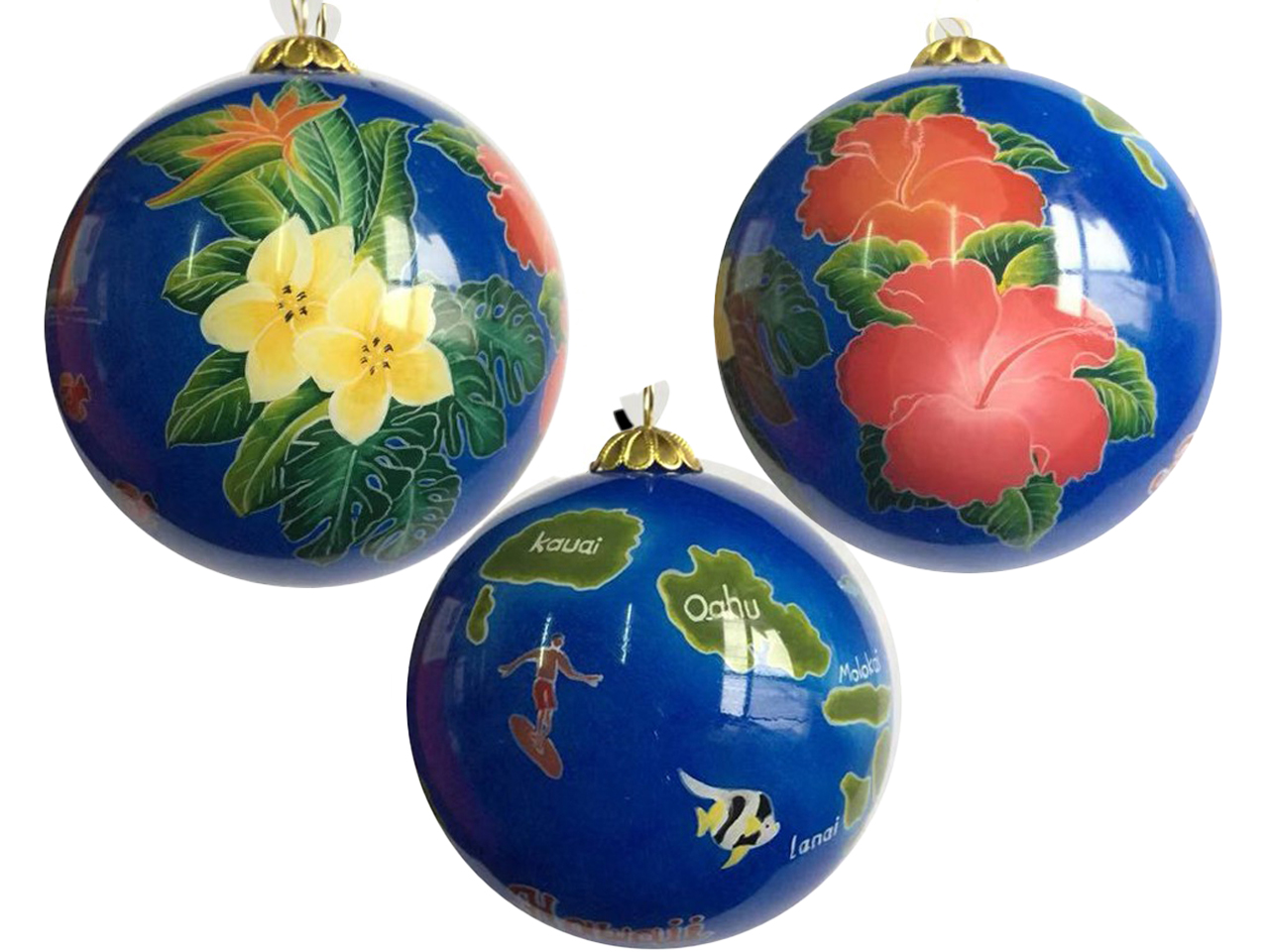 Hand Painted "Hawaii" Flowers Island Map Christmas Ornament