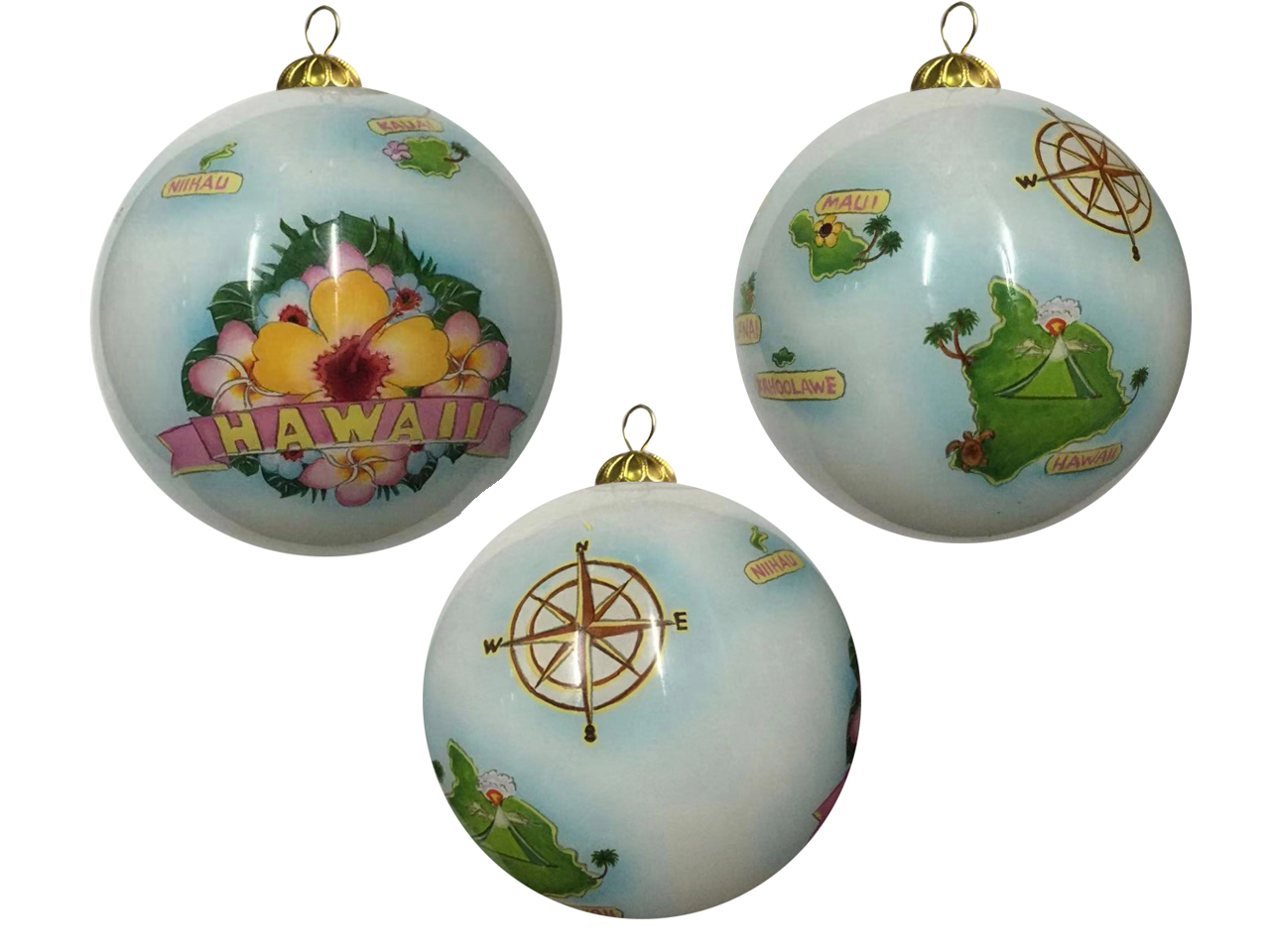 Hand Painted "Hawaii" Flowers Island Map Christmas Ornament