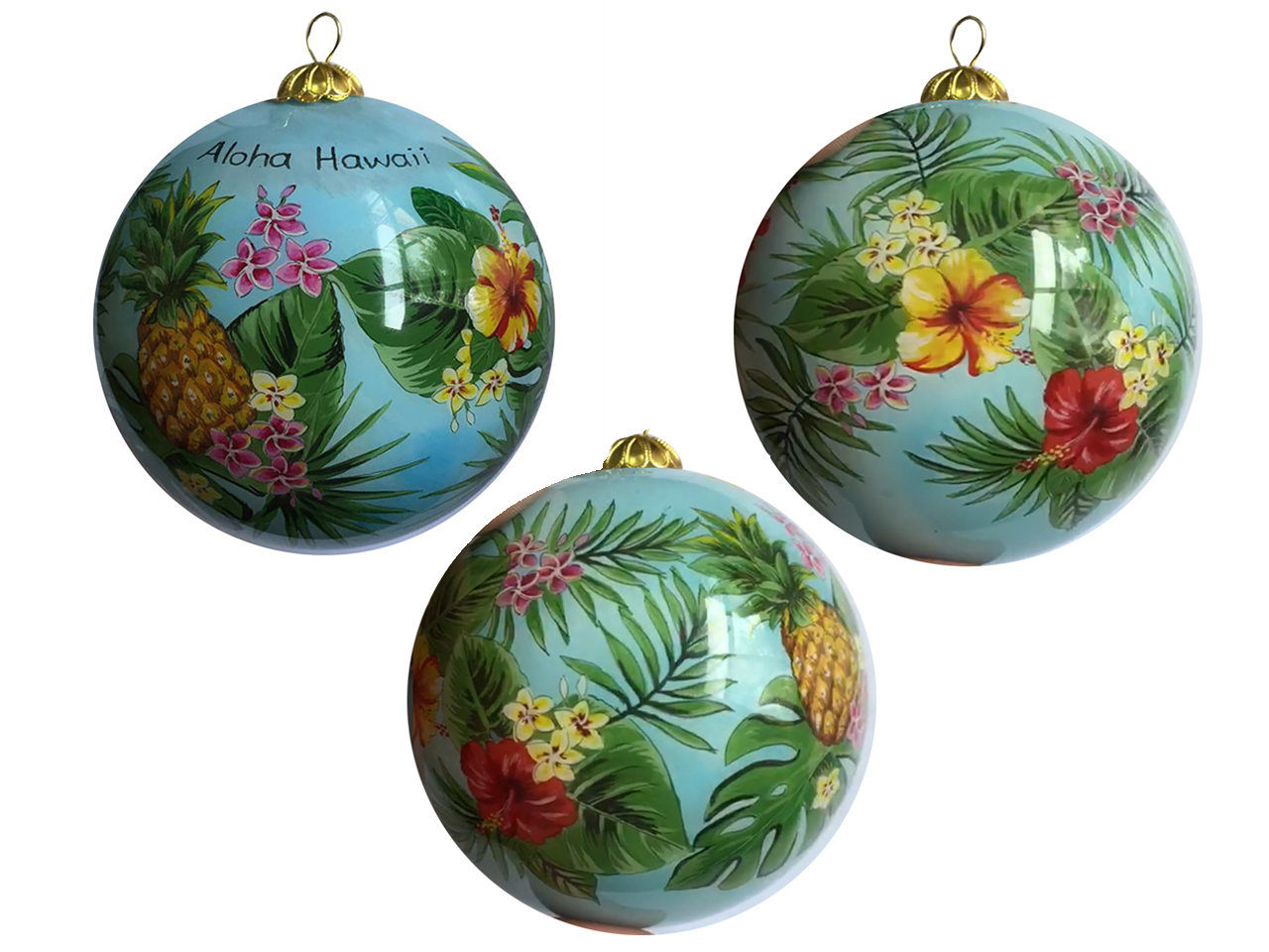 Hand Painted "Hawaii" Tropical Flowers Christmas Ornament, 54/cs