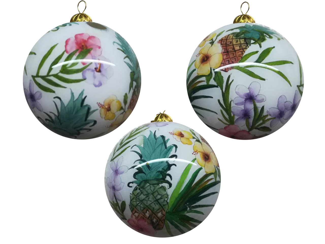 Hand Painted "Hawaii" Pineapple & Tropical Flowers Ornament