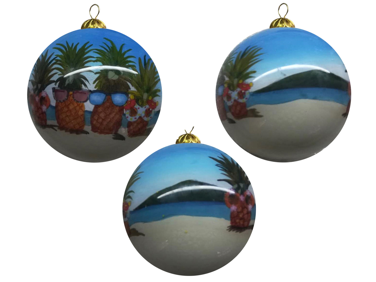 Hand Painted "Hawaii" Chilling Pineapple Christmas Ornament