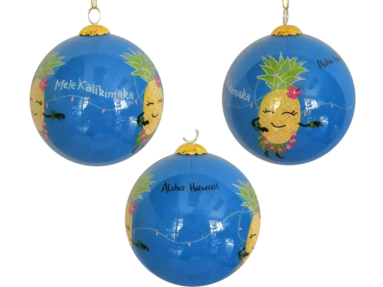 Hand Painted "Hawaii" Pineapple Christmas Ornament, 54pcs/case