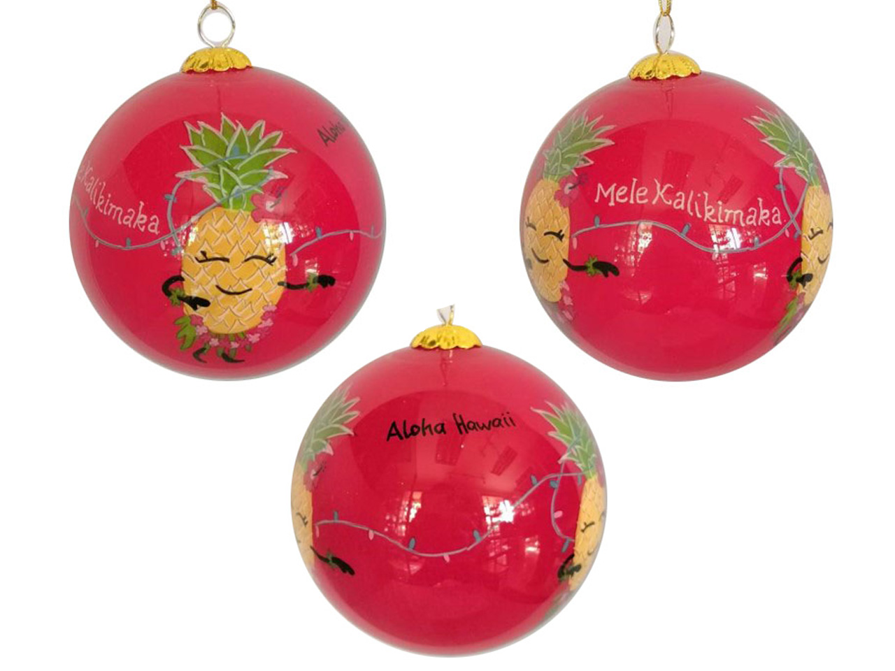 Hand Painted "Hawaii" Pineapple Christmas Ornament, 54pcs/case