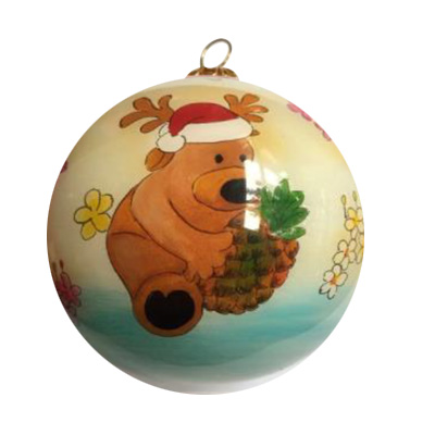 Hand Painted Hawaii Bear w/ Pineapple Christmas Ornament