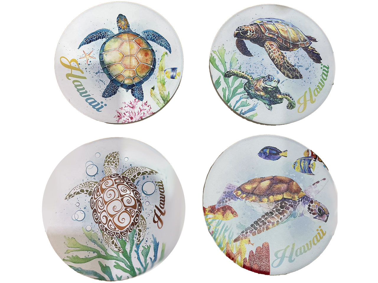 4.25" Assorted Ceramic Turtle Hawaii Coaster, 4/set, 144/case