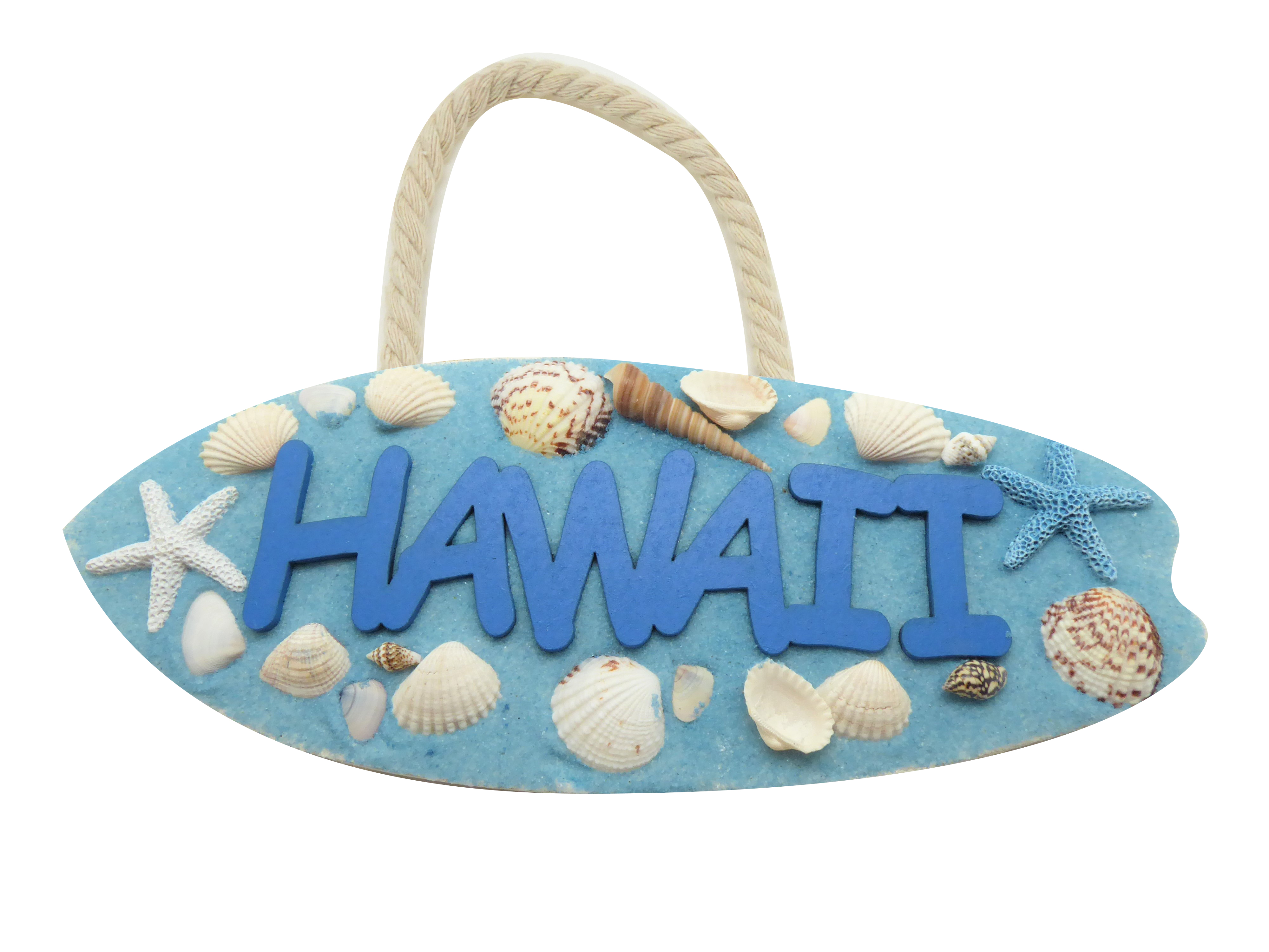 "Hawaii" Blue Sand Sea Shell Resin Surfboard Hang Sign