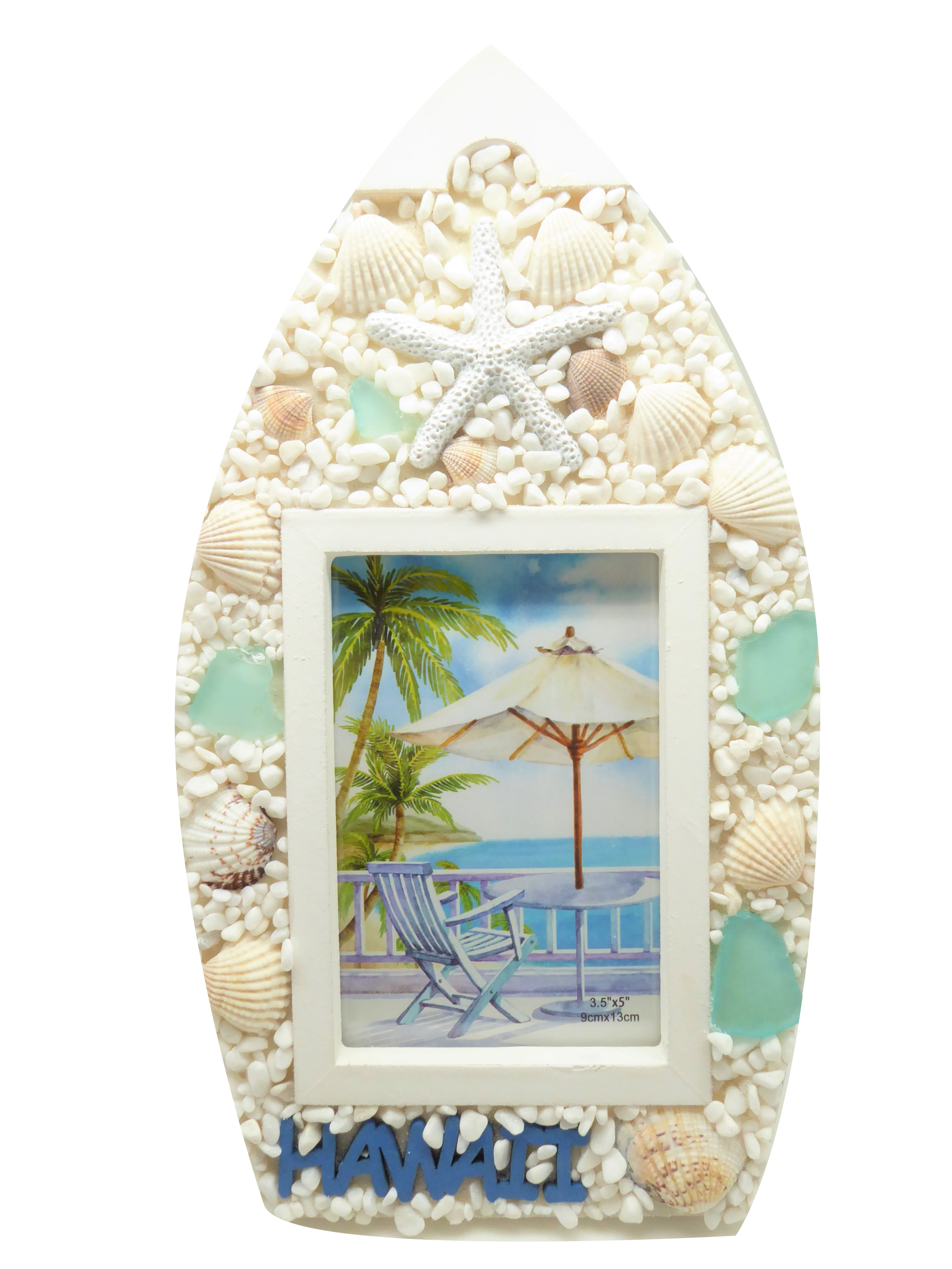 5" Hawaii Natural Sea Shell Resin Surfboard Photo Frame