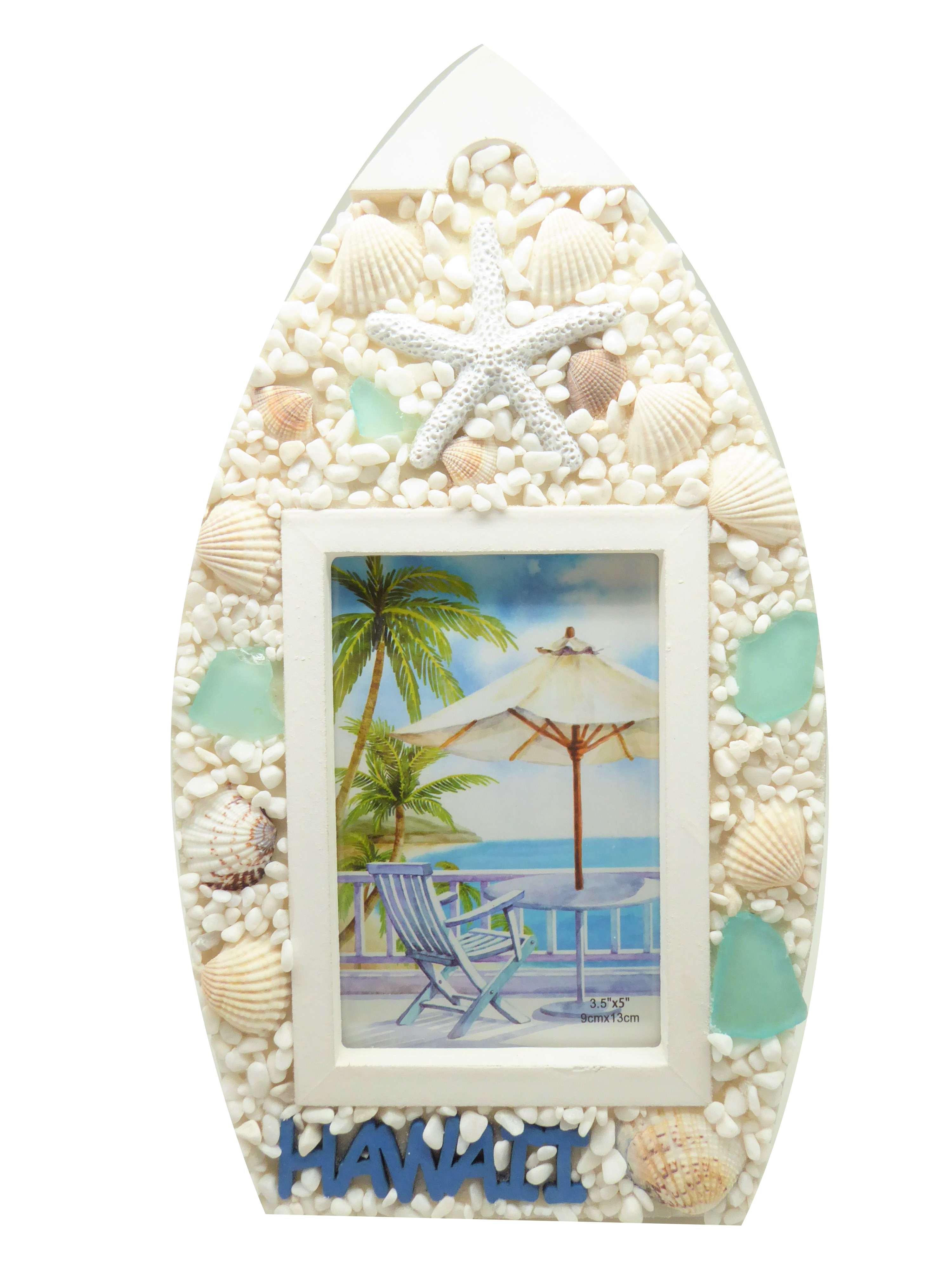 6" Hawaii Natural Sea Shell Resin Surfboard Photo Frame