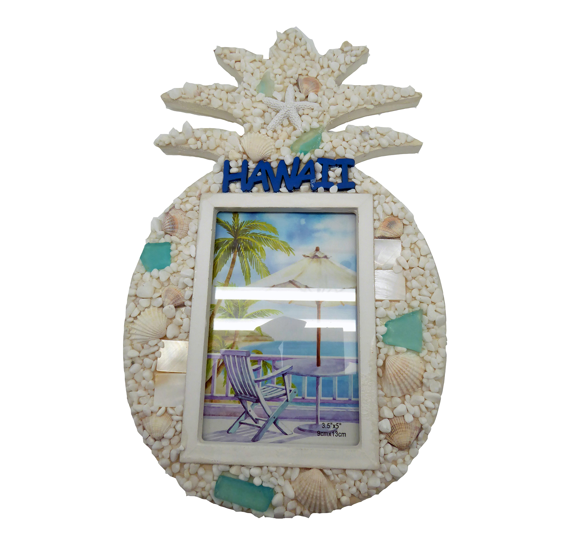 6" Hawaii Natural Sea Shell Resin Pineapple Photo Frame