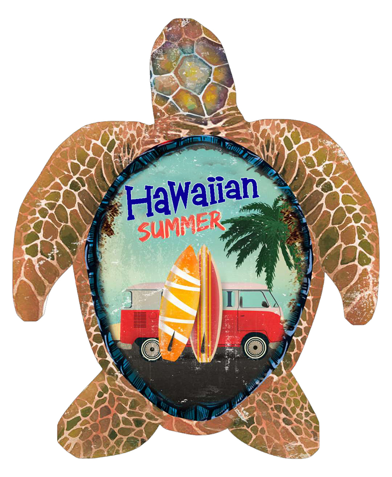 Metal Hawaii Sea Turtle Hang Sign 12"x10"(31x24.5cm)