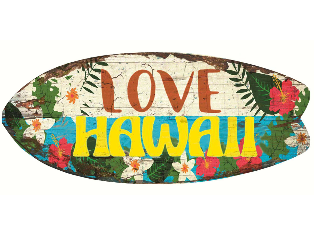 Metal Hawaii Surfboard Hang Sign 14"x6" (35x15.5cm)