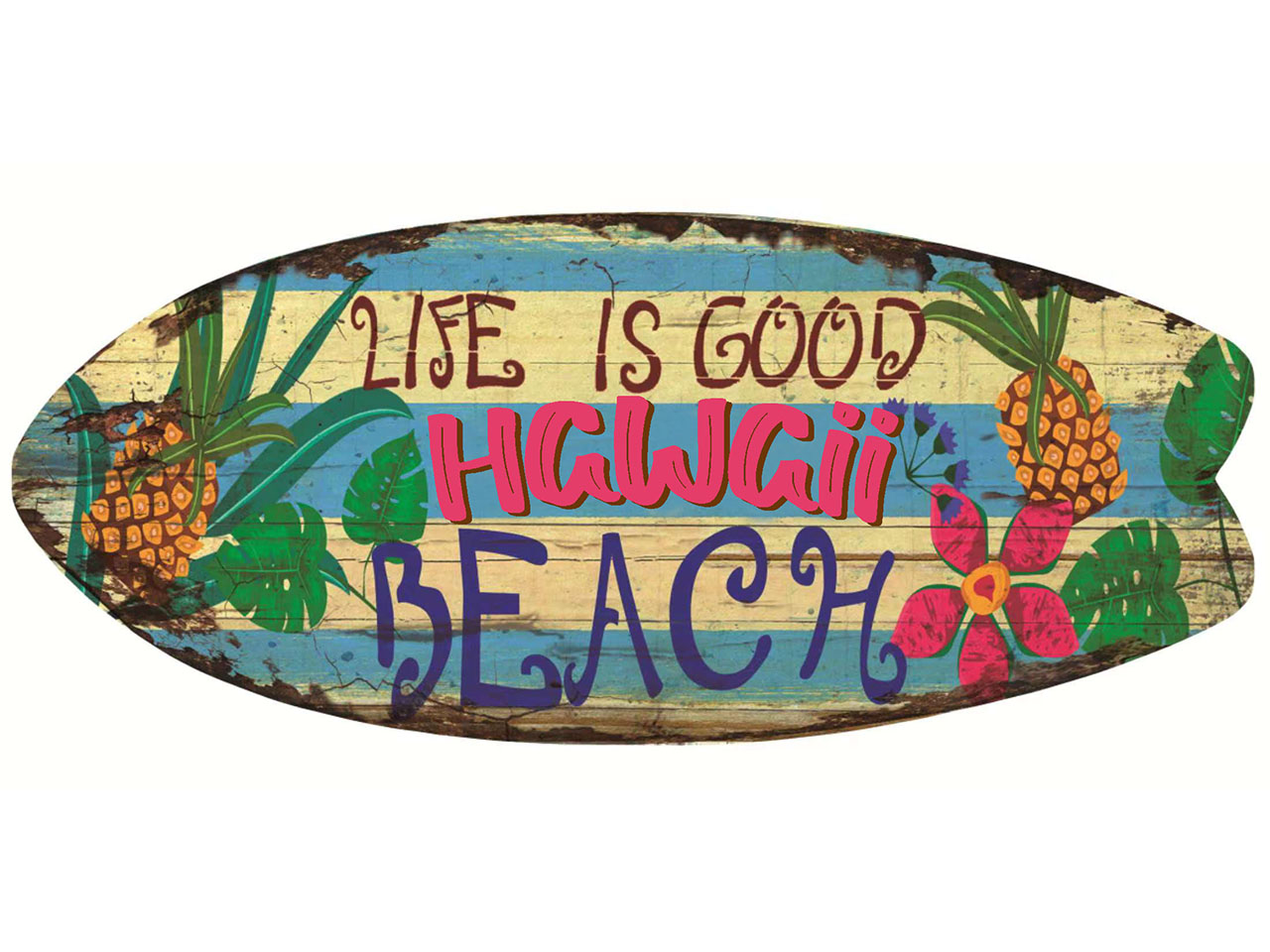 Metal Hawaii Surfboard Hang Sign 14"x6" (35x15.5cm)