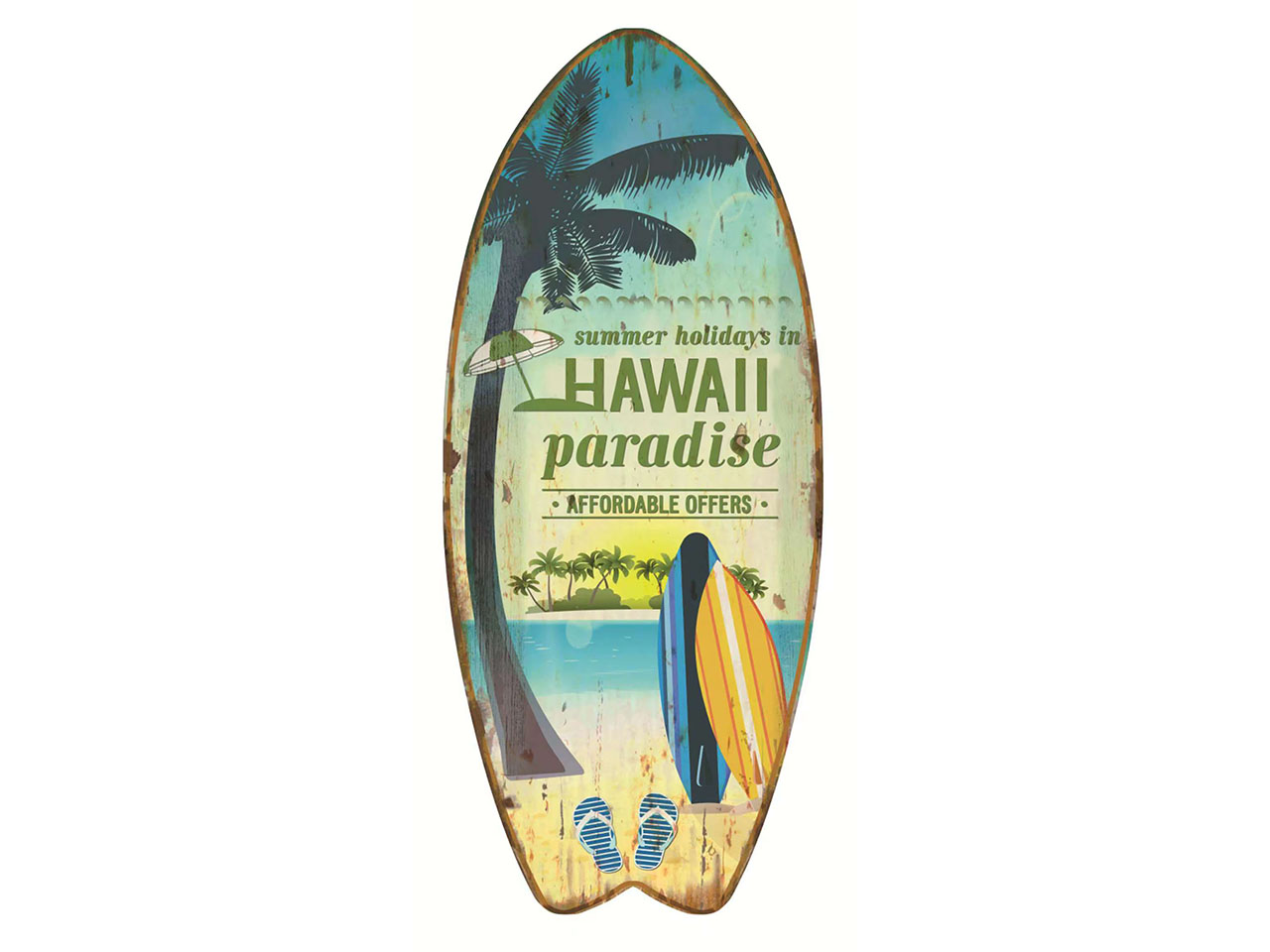 Metal Hawaii Surfboard Hang Sign 14"x6" (35x15.5cm)