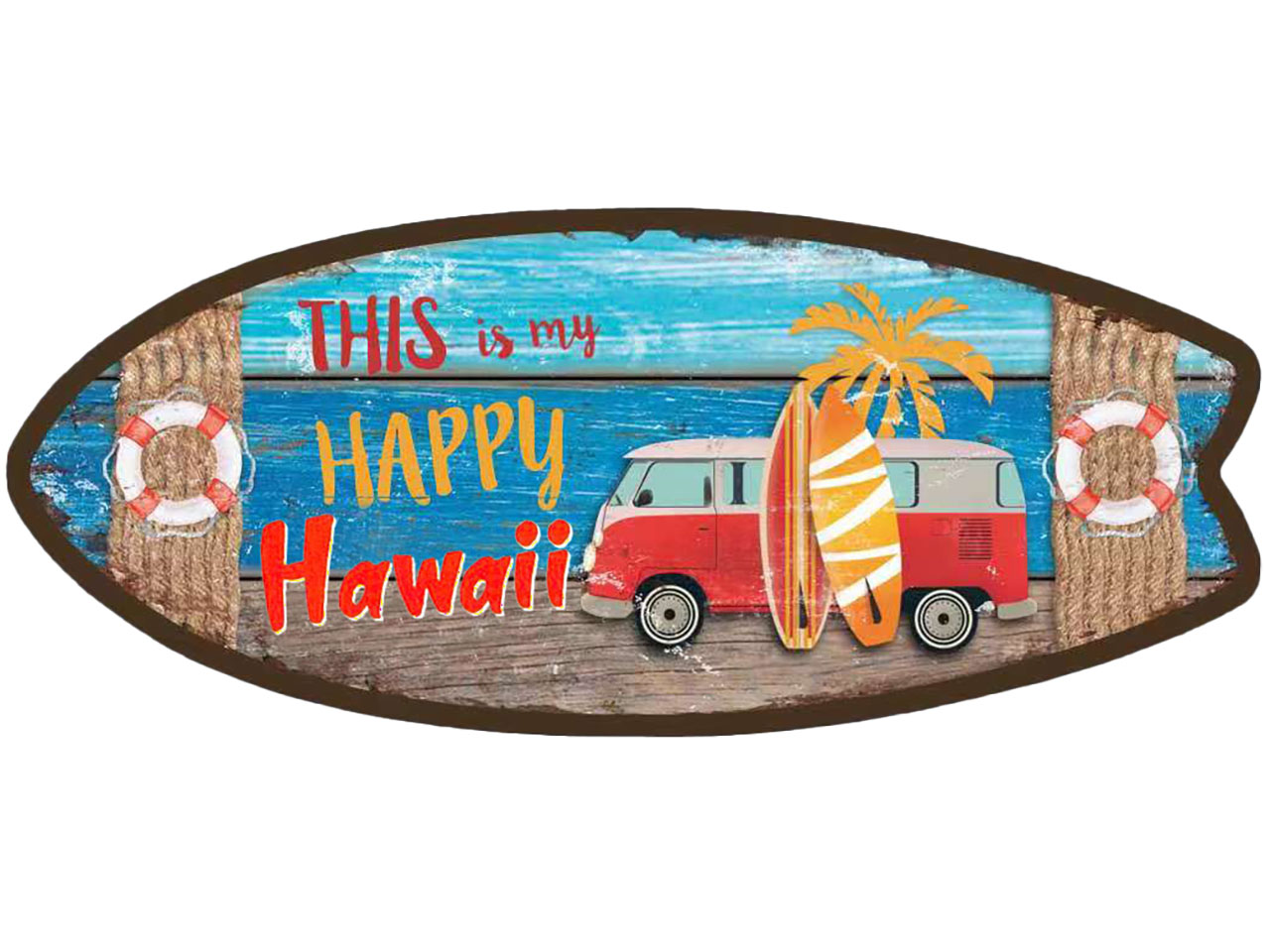 Metal Hawaii Surfboard Hang Sign 14"x6" (35x15.5cm)