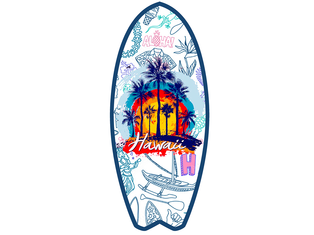 Metal Hawaii Surfboard Hang Sign 14"x6" (35x15.5cm)