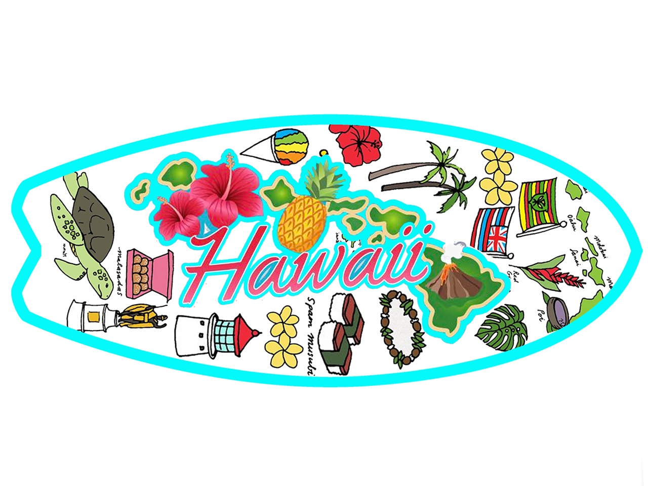 Metal Hawaii Surfboard Hang Sign 14"x6" (35x15.5cm)