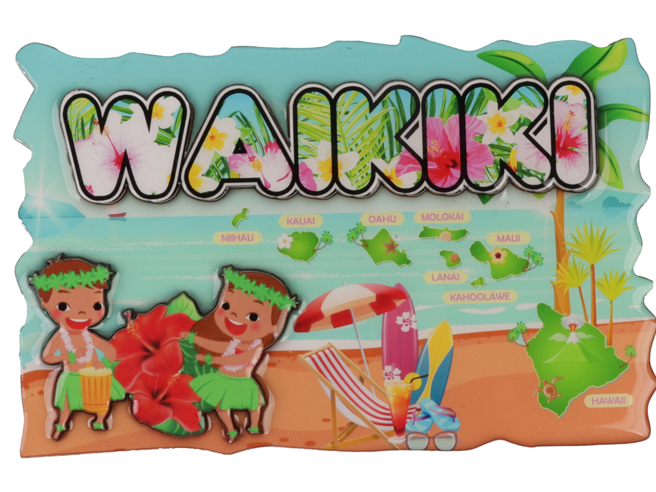 "WAIKIKI" Beach Scene Hang Sign 13x20cm, 60/cs, MOQ-6