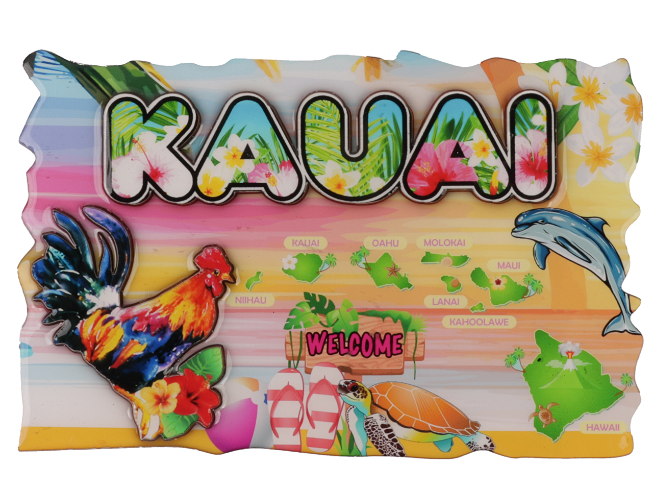 "KAUAI" Beach Scene Hang Sign 13x20cm, 60/cs, MOQ-6 - Click Image to Close