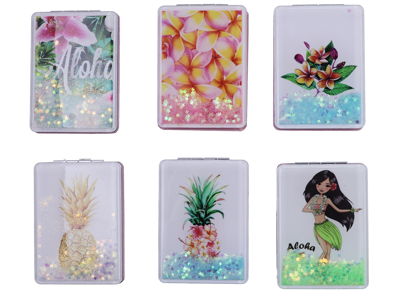 6.2x8.5cm Assorted Hawaii w/ Glitter Rectangle Compact Mirror