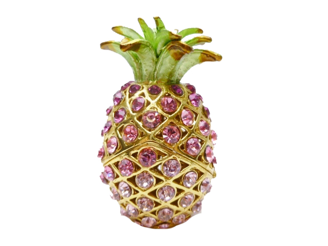 3" Hot Pink Crystal Pineapple Jewelry Box