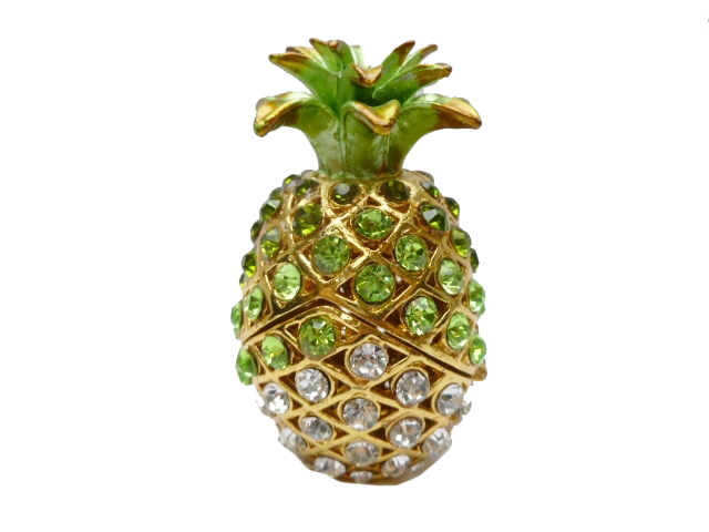 3" Green/ White Crystal Pineapple Jewelry Box